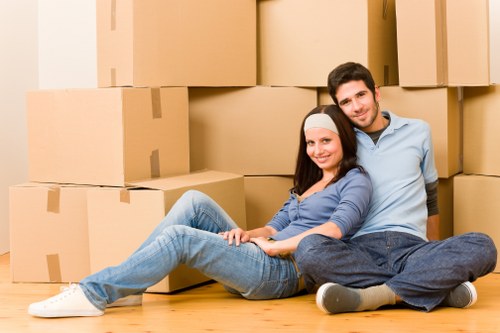 Packed boxes and furniture prepared for a house removal in Ilford