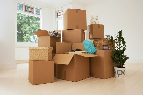Packing materials and labelled boxes prepared for relocation