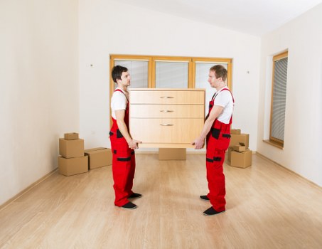 Business items and office furniture prepared for a move in Ilford