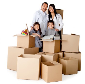 Packed boxes and furniture ready for transport in a home removal